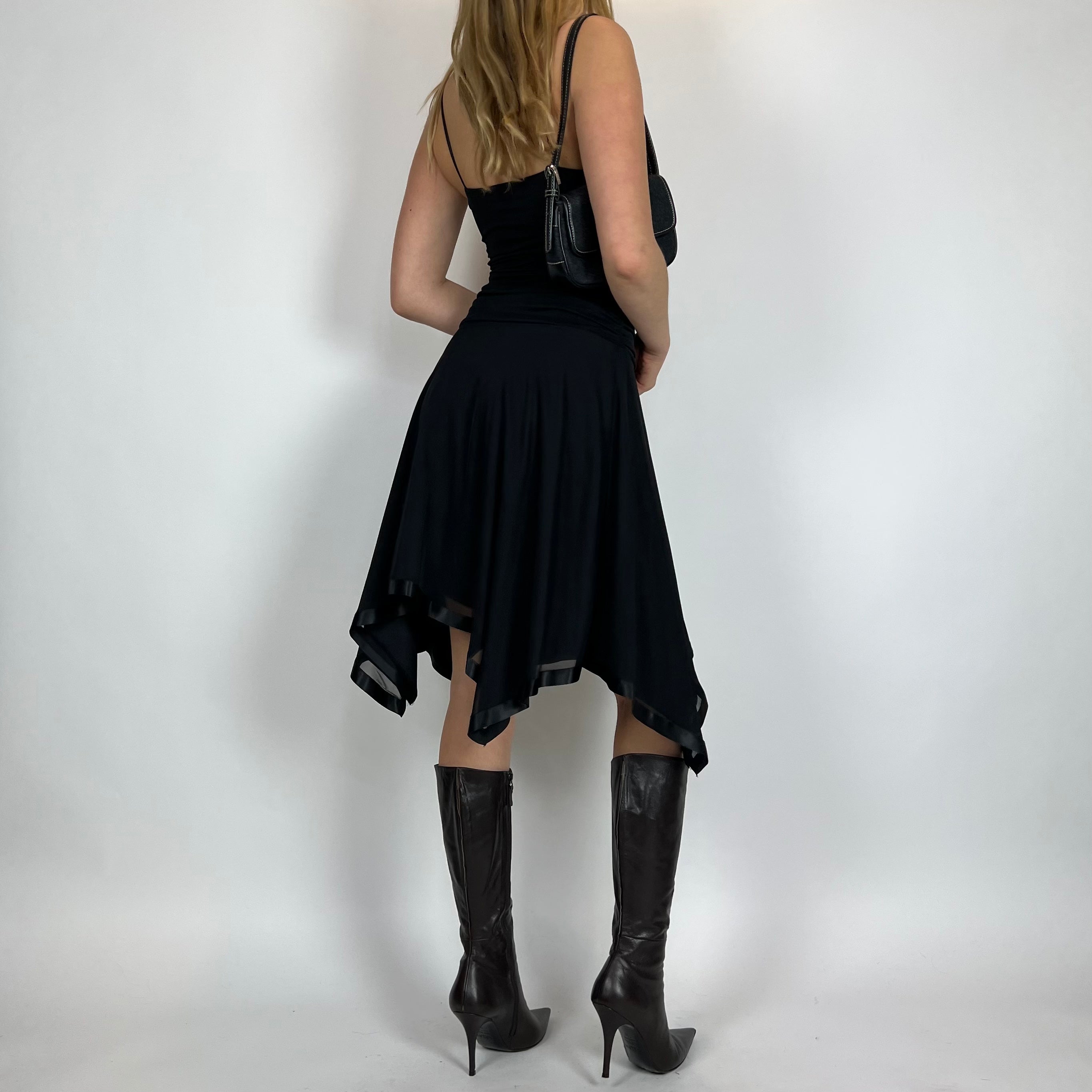 2000s Black Florette Flutter Milkmaid Midi Dress (S)