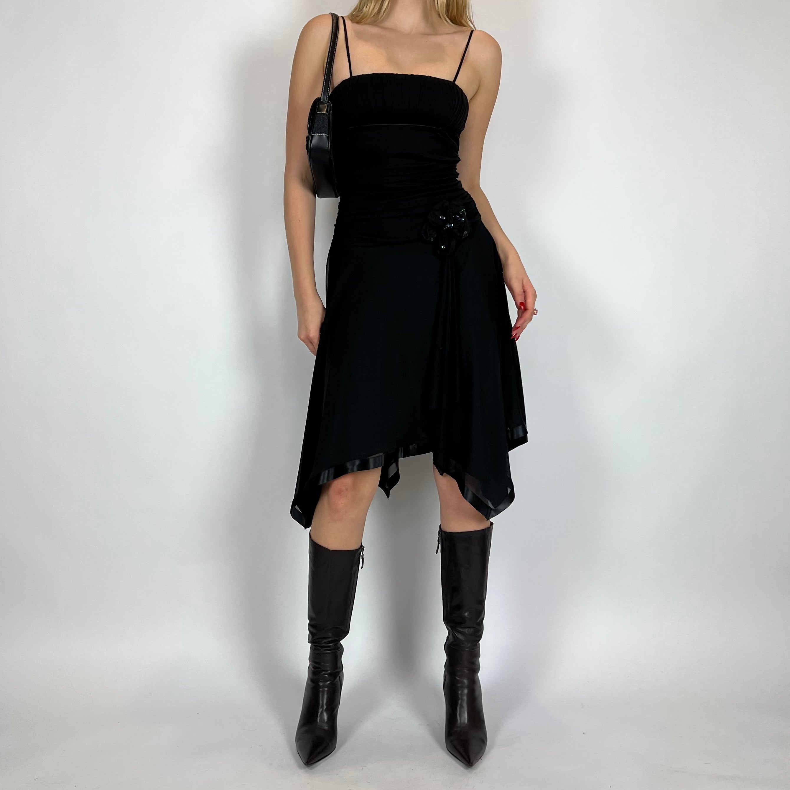 2000s Black Florette Flutter Milkmaid Midi Dress (S)