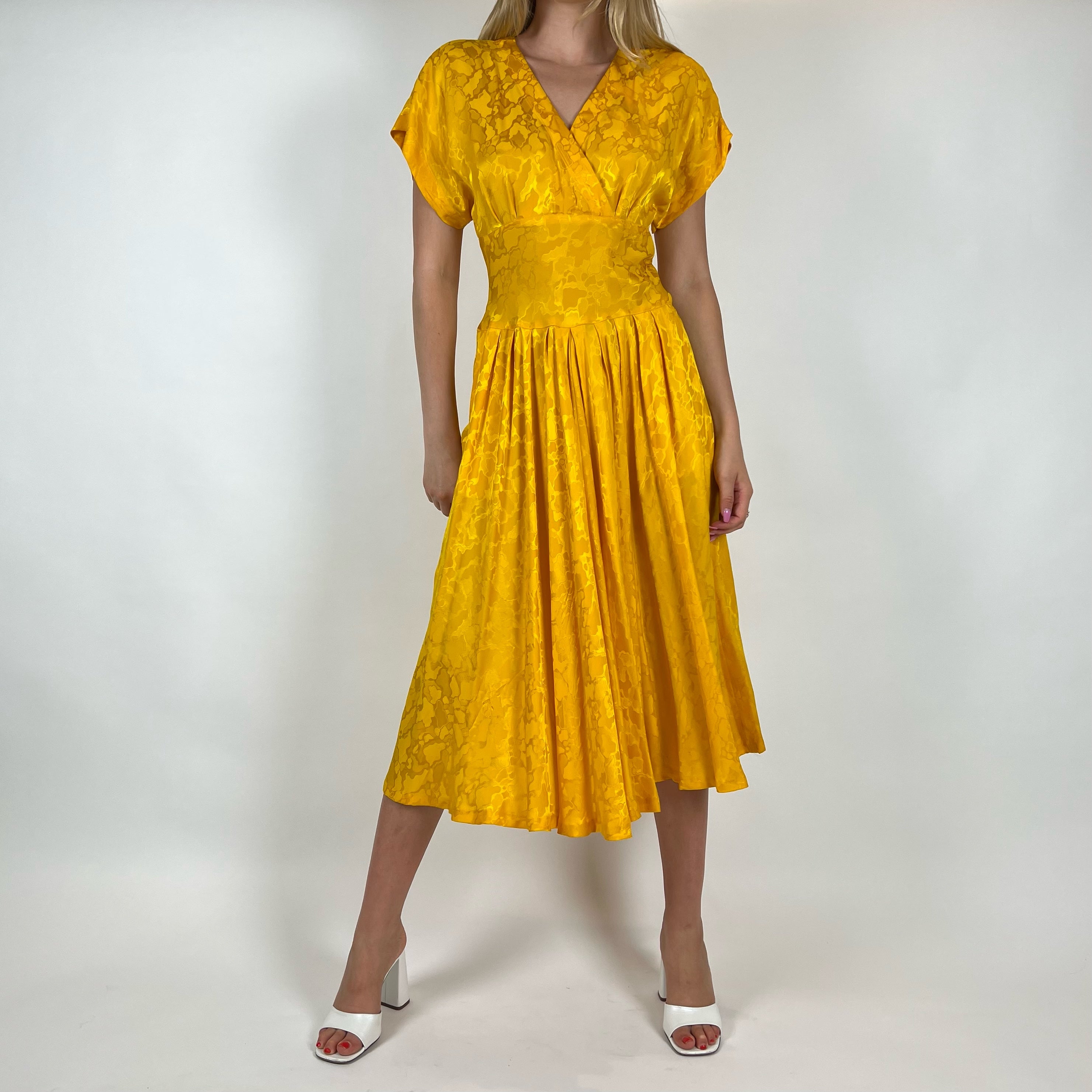 Vintage 80s Funky Yellow Silk Dress (M)