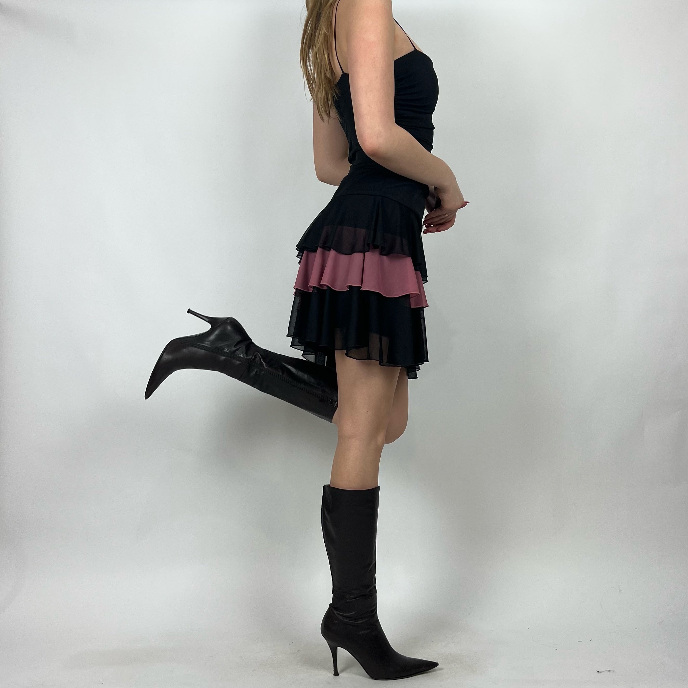 Vintage 90s Dusty Rose & Black Flutter Dress (XS/S)