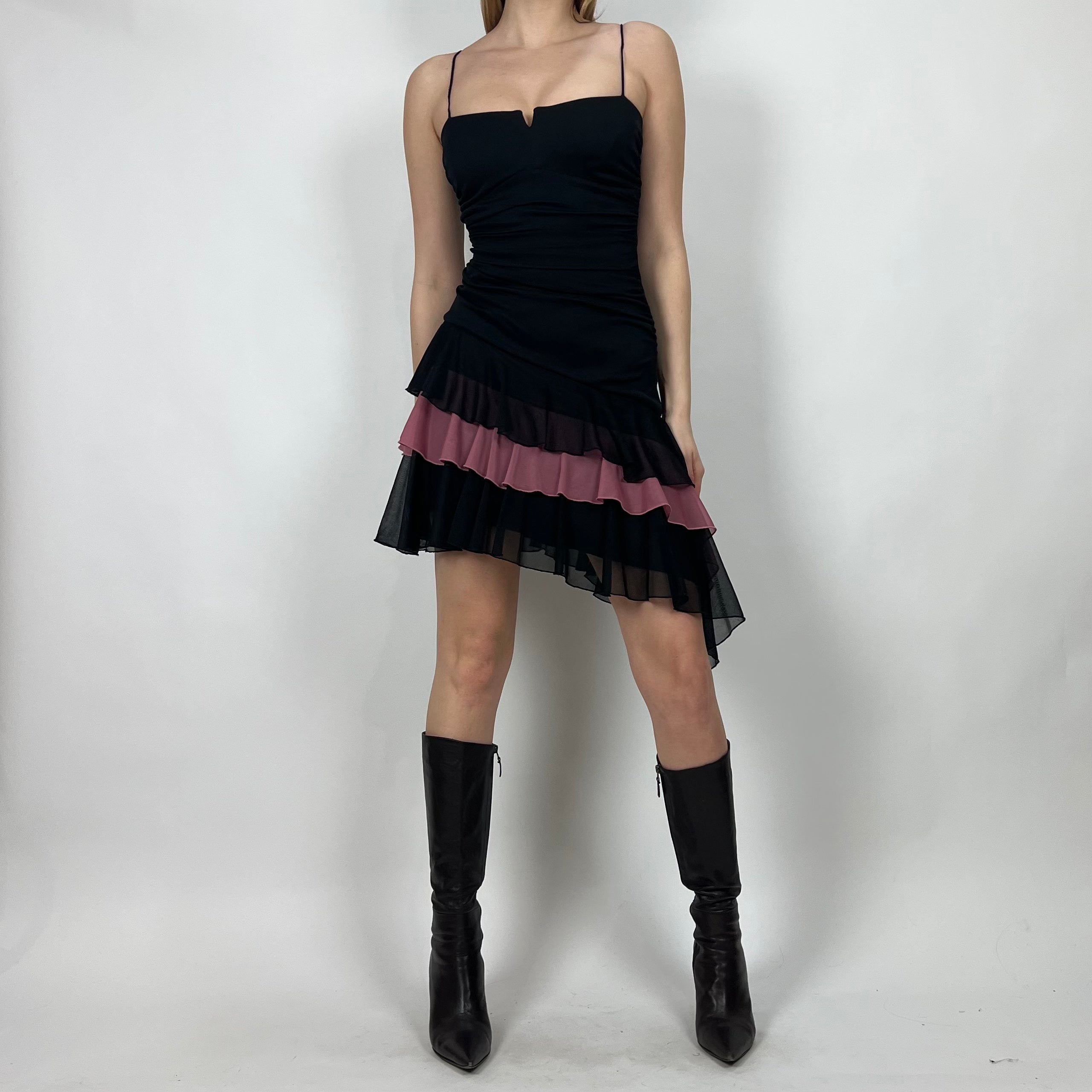 Vintage 90s Dusty Rose & Black Flutter Dress (XS/S)