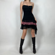 Vintage 90s Dusty Rose & Black Flutter Dress (XS/S)