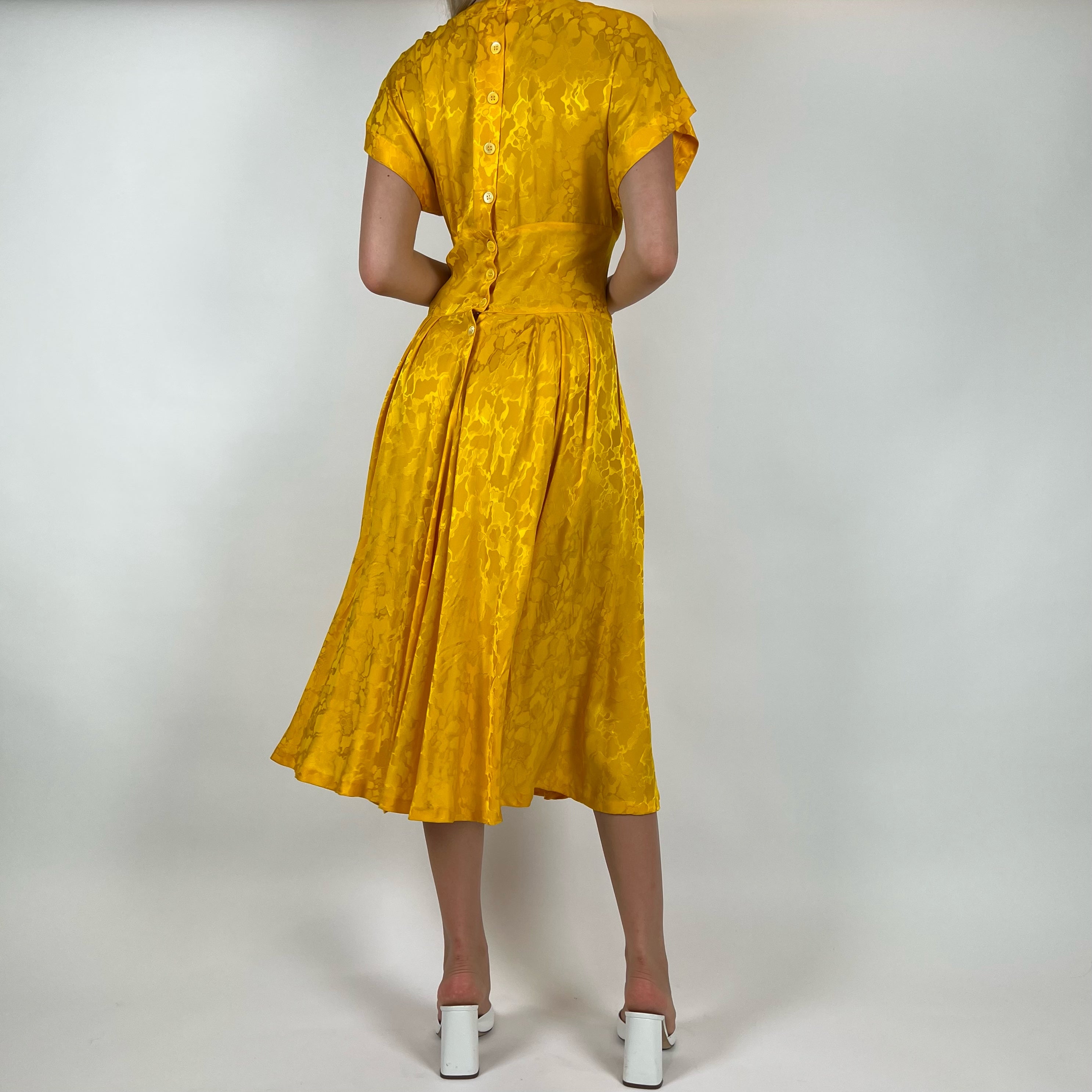 Vintage 80s Funky Yellow Silk Dress (M)
