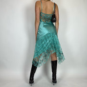 Vintage Teal Silk & Lace Midi Dress (S/M)