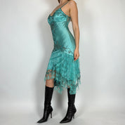 Vintage Teal Silk & Lace Midi Dress (S/M)