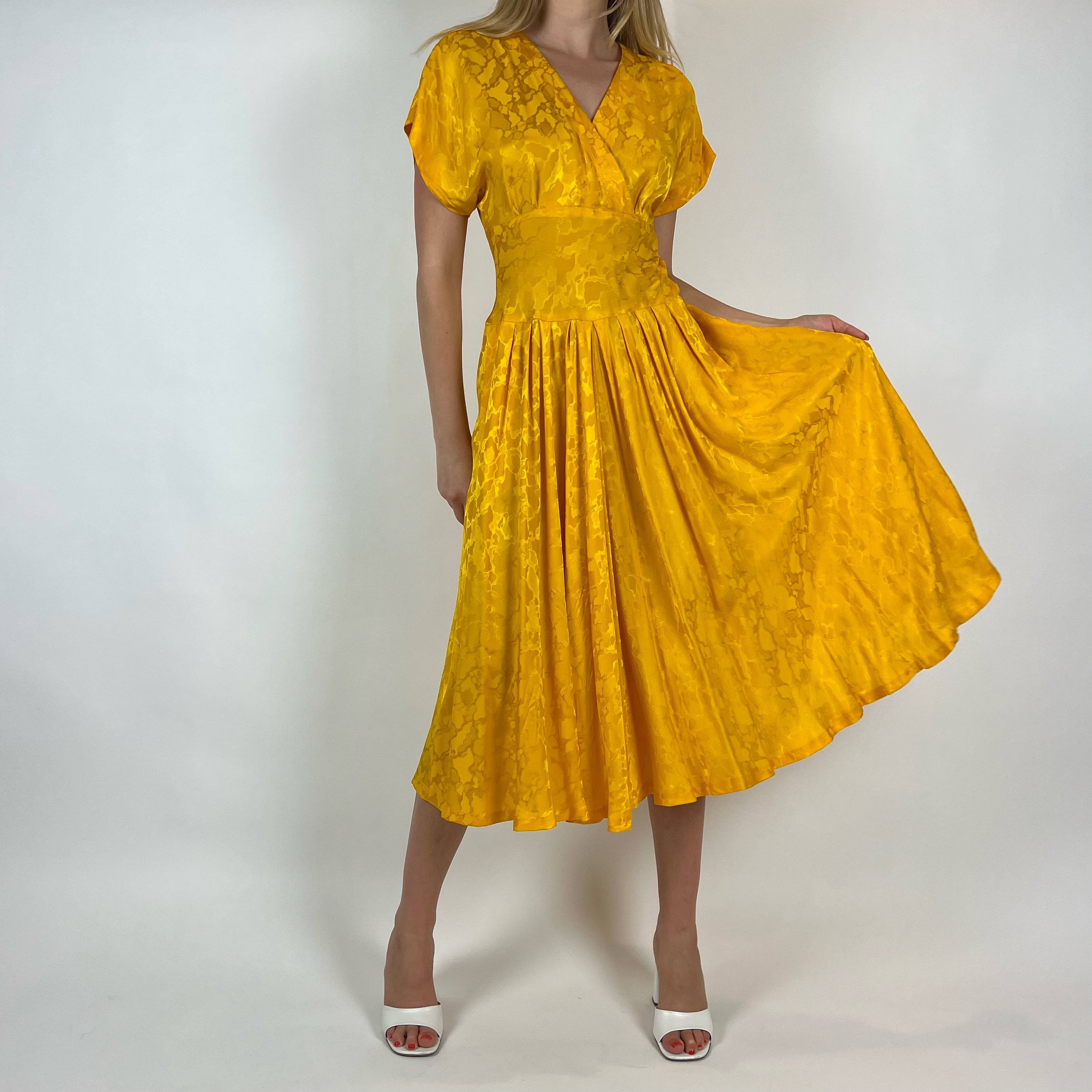 Vintage 80s Funky Yellow Silk Dress (M)