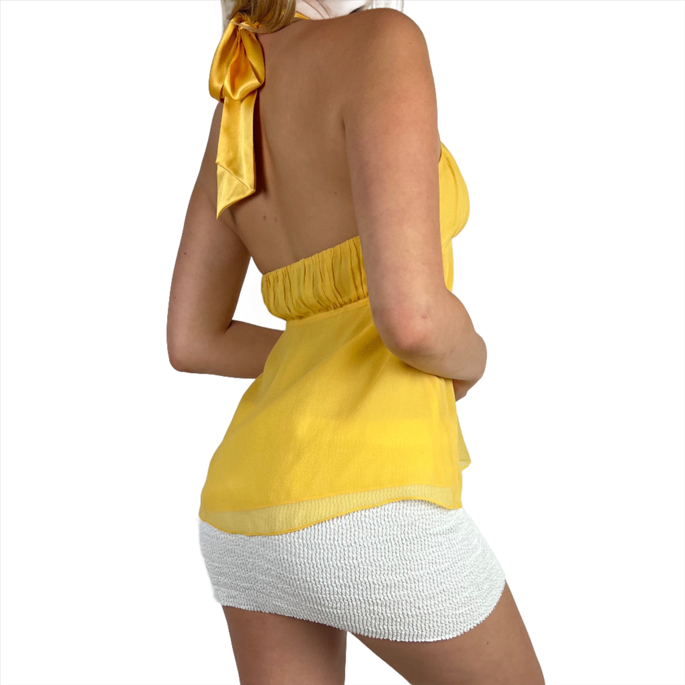 2000s Sunshine Silk Babydoll Halter Top (S)