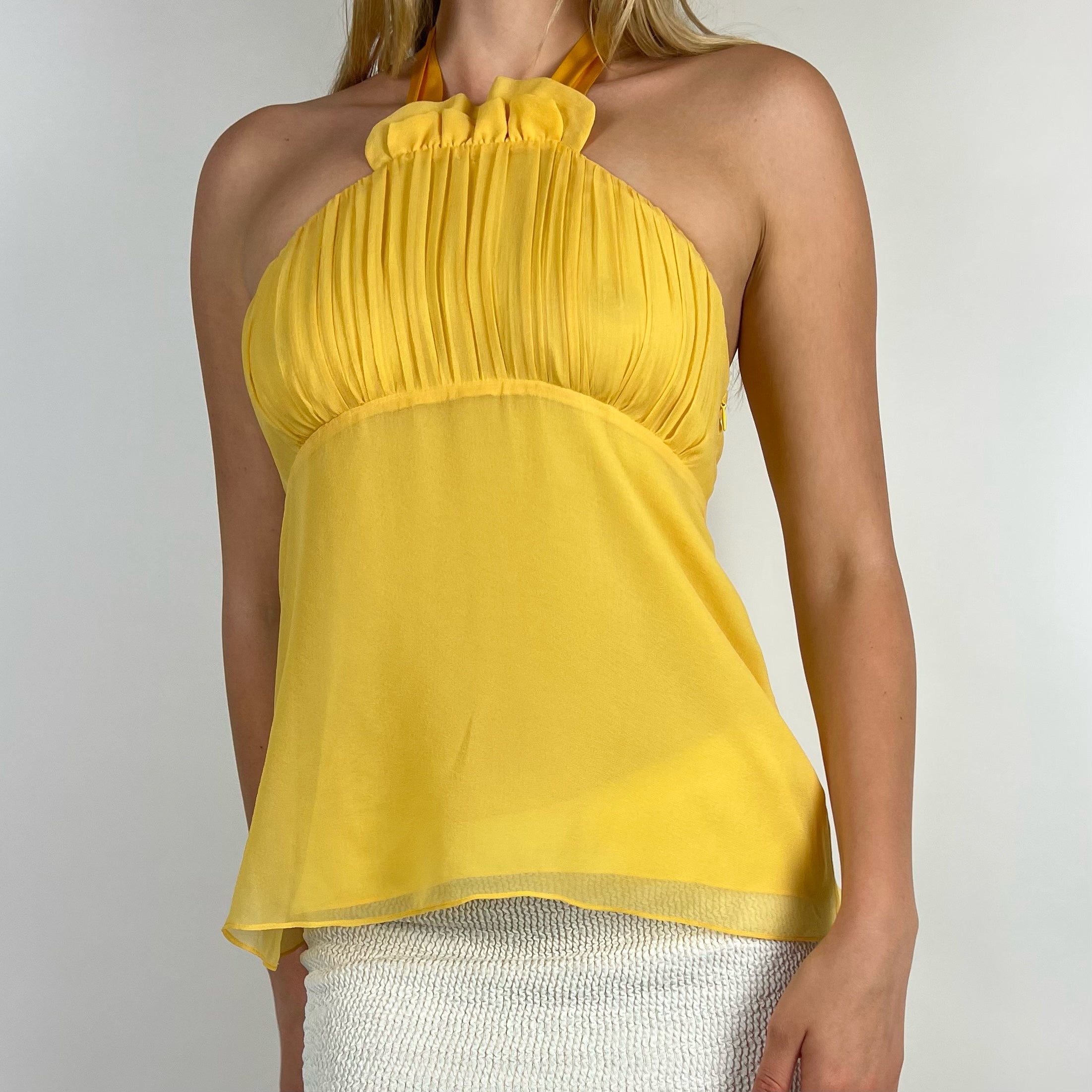 2000s Sunshine Silk Babydoll Halter Top (S)