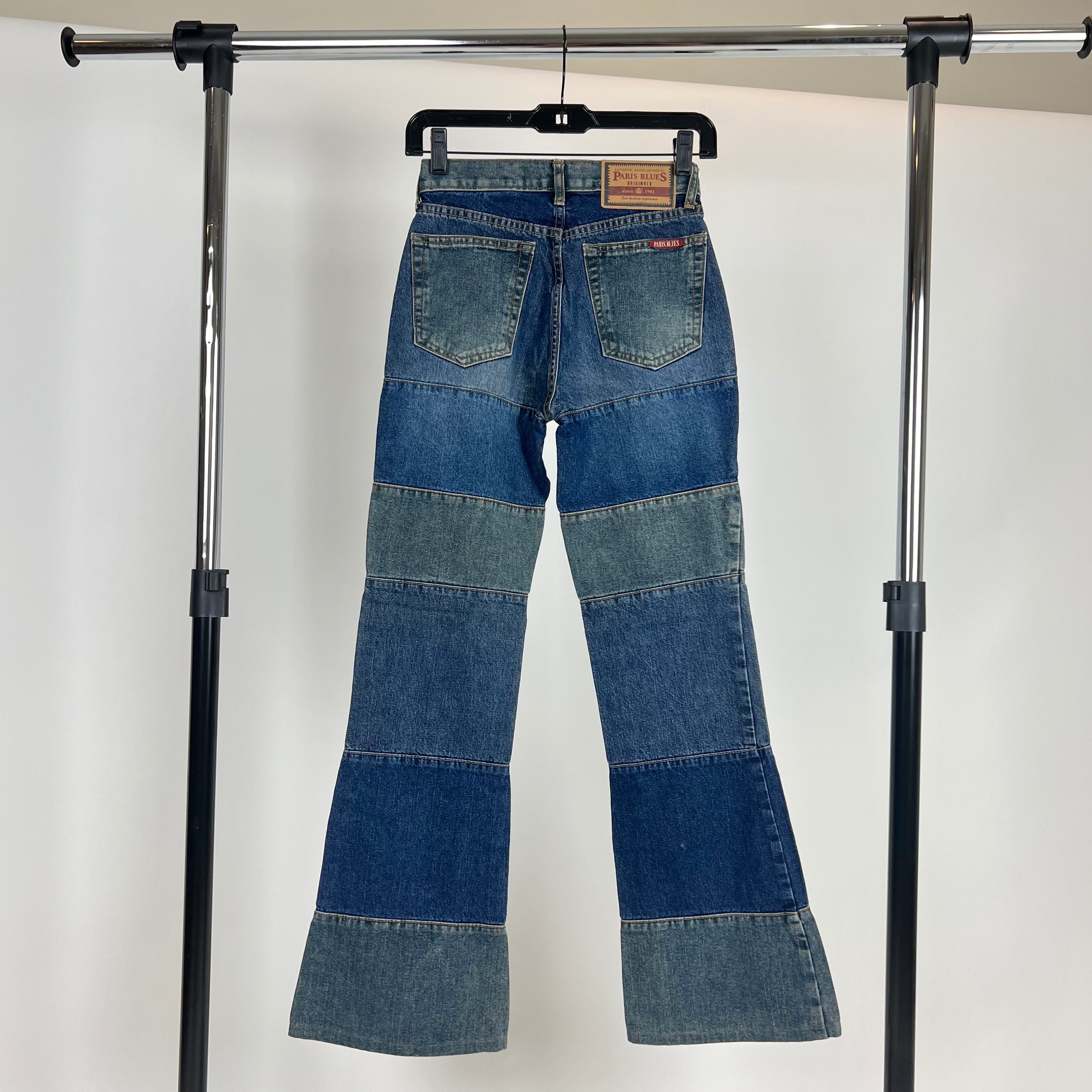 90s Patchwork Style Flare Jeans (XS)