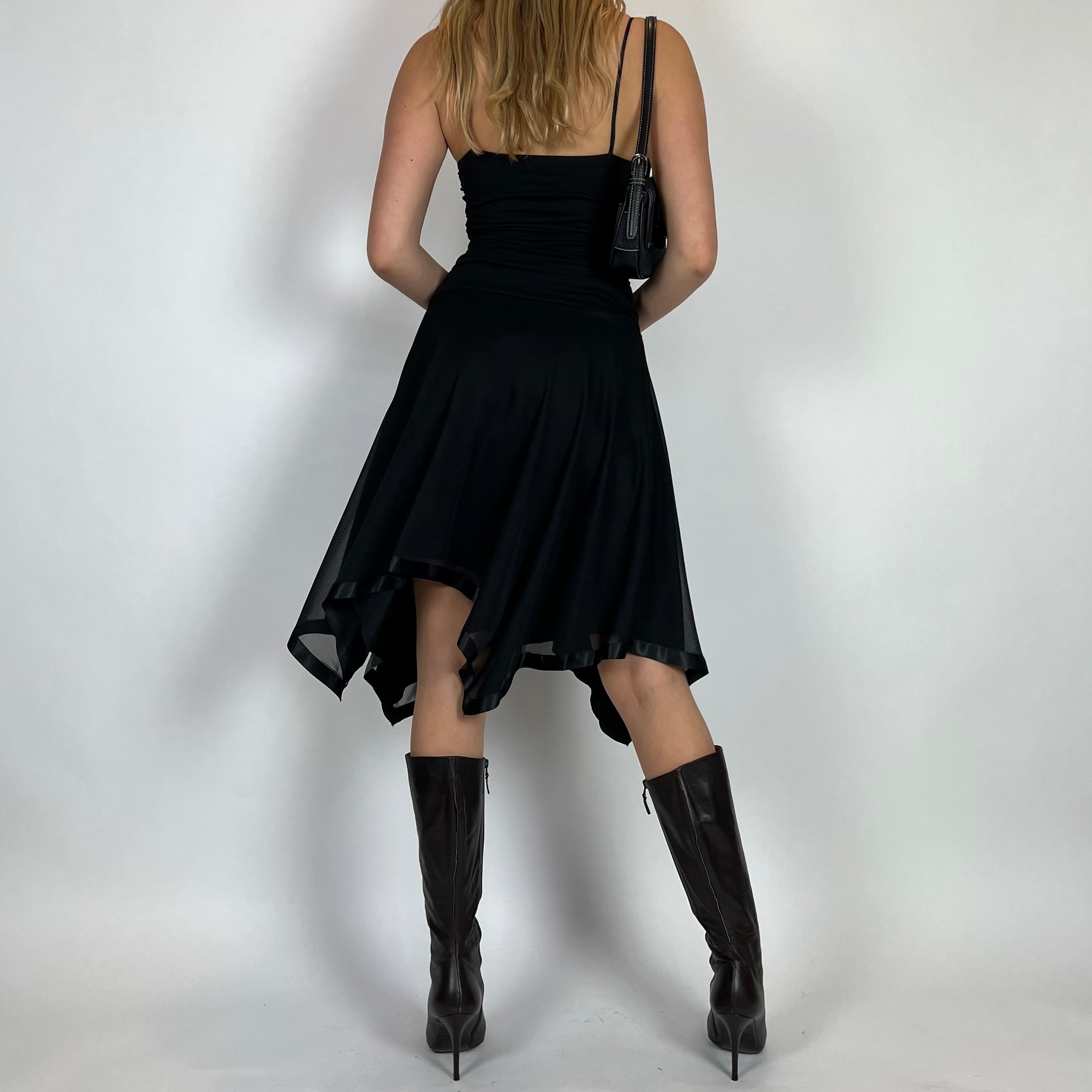 2000s Black Florette Flutter Milkmaid Midi Dress (S)