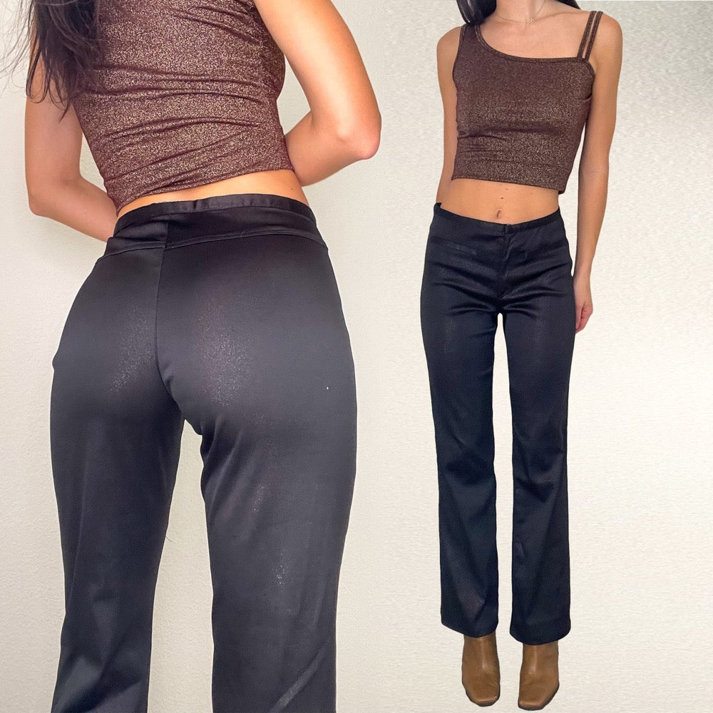 Y2K Black and Gold Glitter Flare Pants
