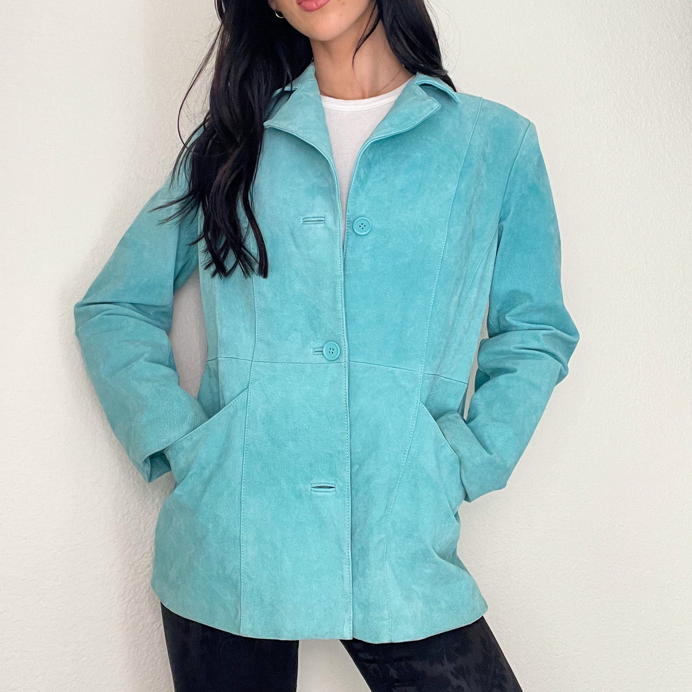 Turquoise Suede Leather Jacket