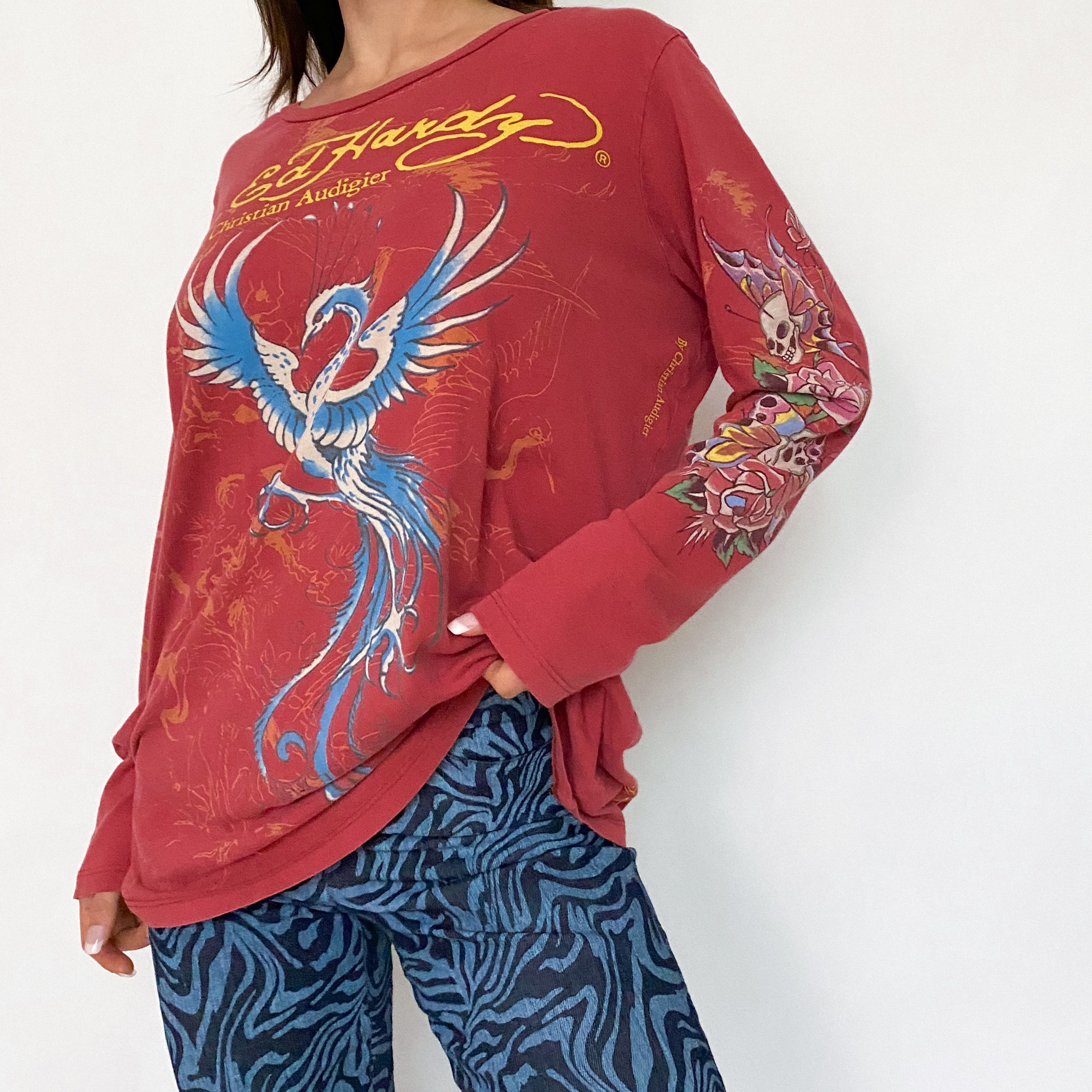 Ed Hardy Long Sleeve Butterfly Skull Top