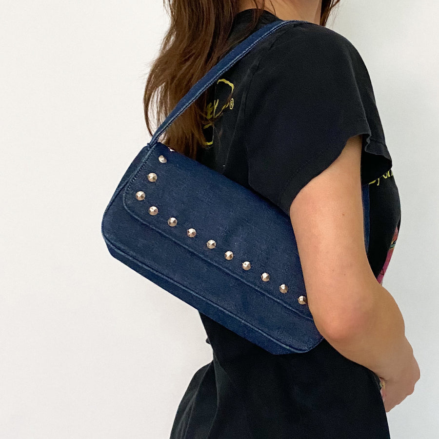 Y2K Denim Studded Shoulder Bag