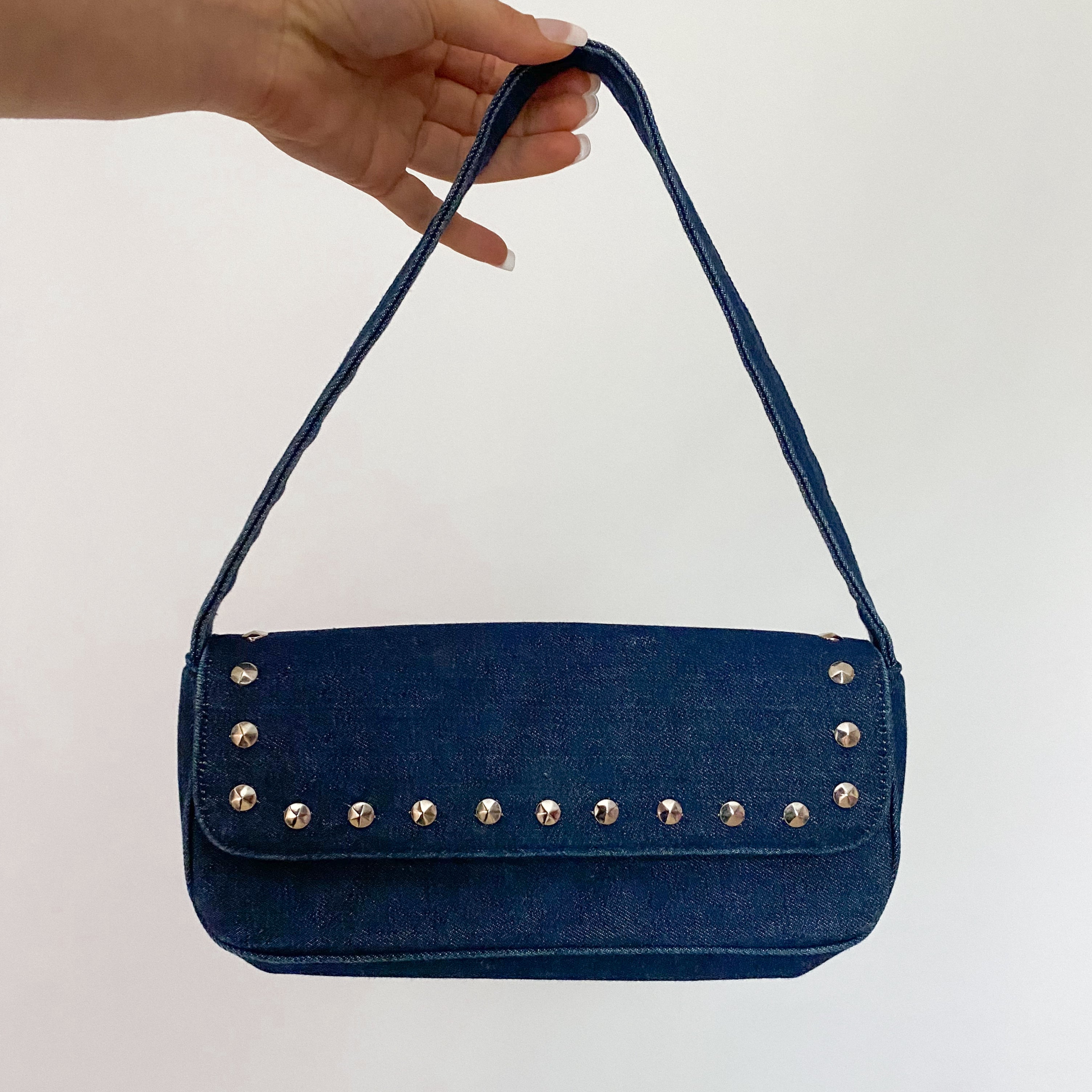 Y2K Denim Studded Shoulder Bag