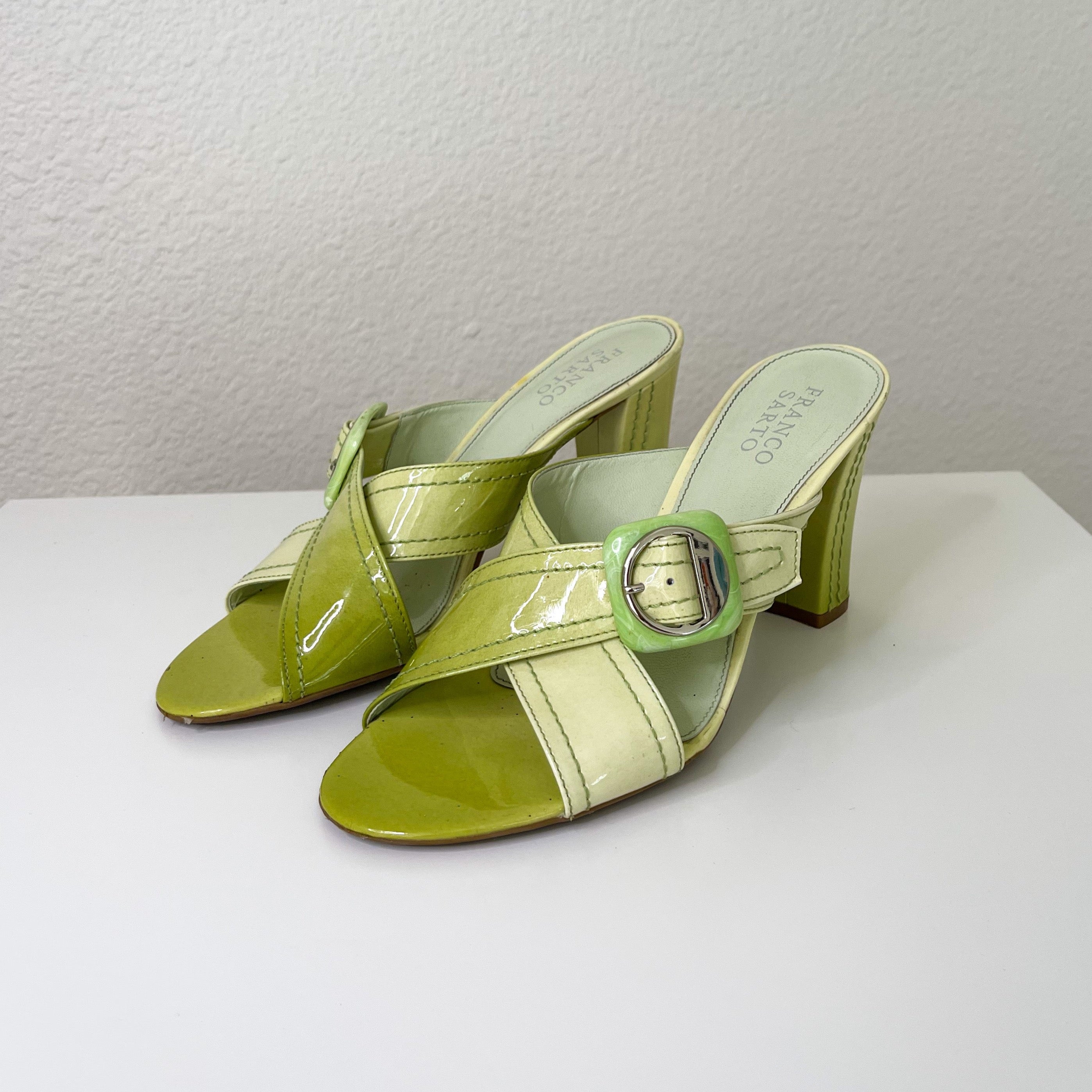 Green Buckle Patent Leather Heels