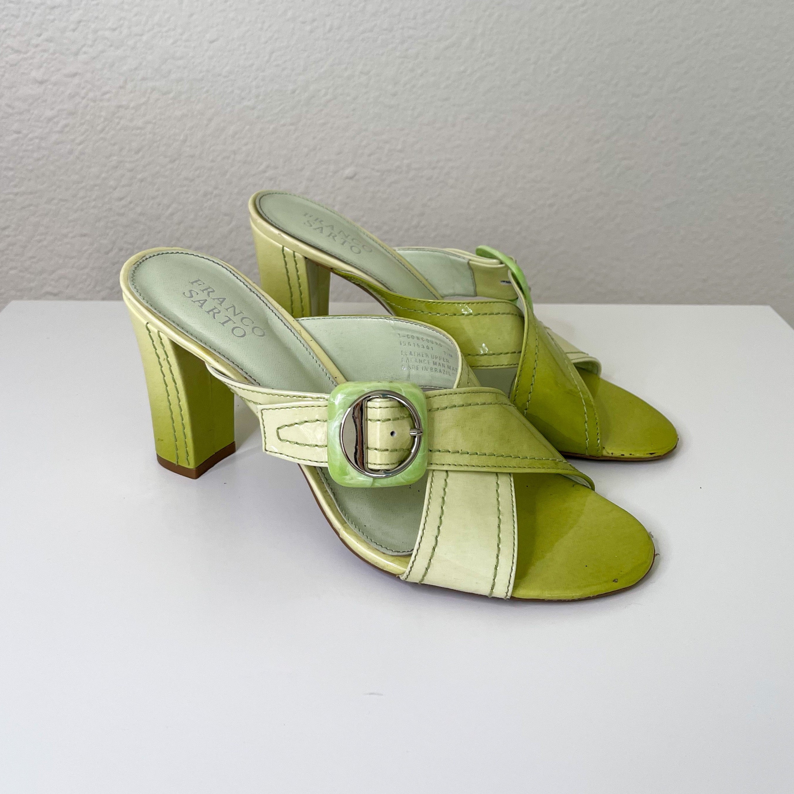 Green Buckle Patent Leather Heels