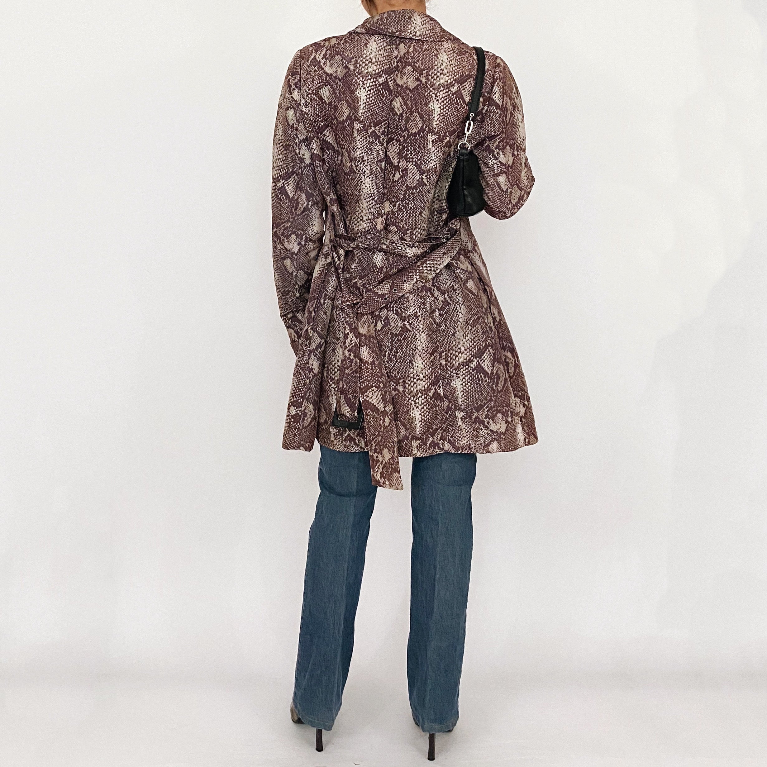 Snakeskin Belted Trench Coat - Medium