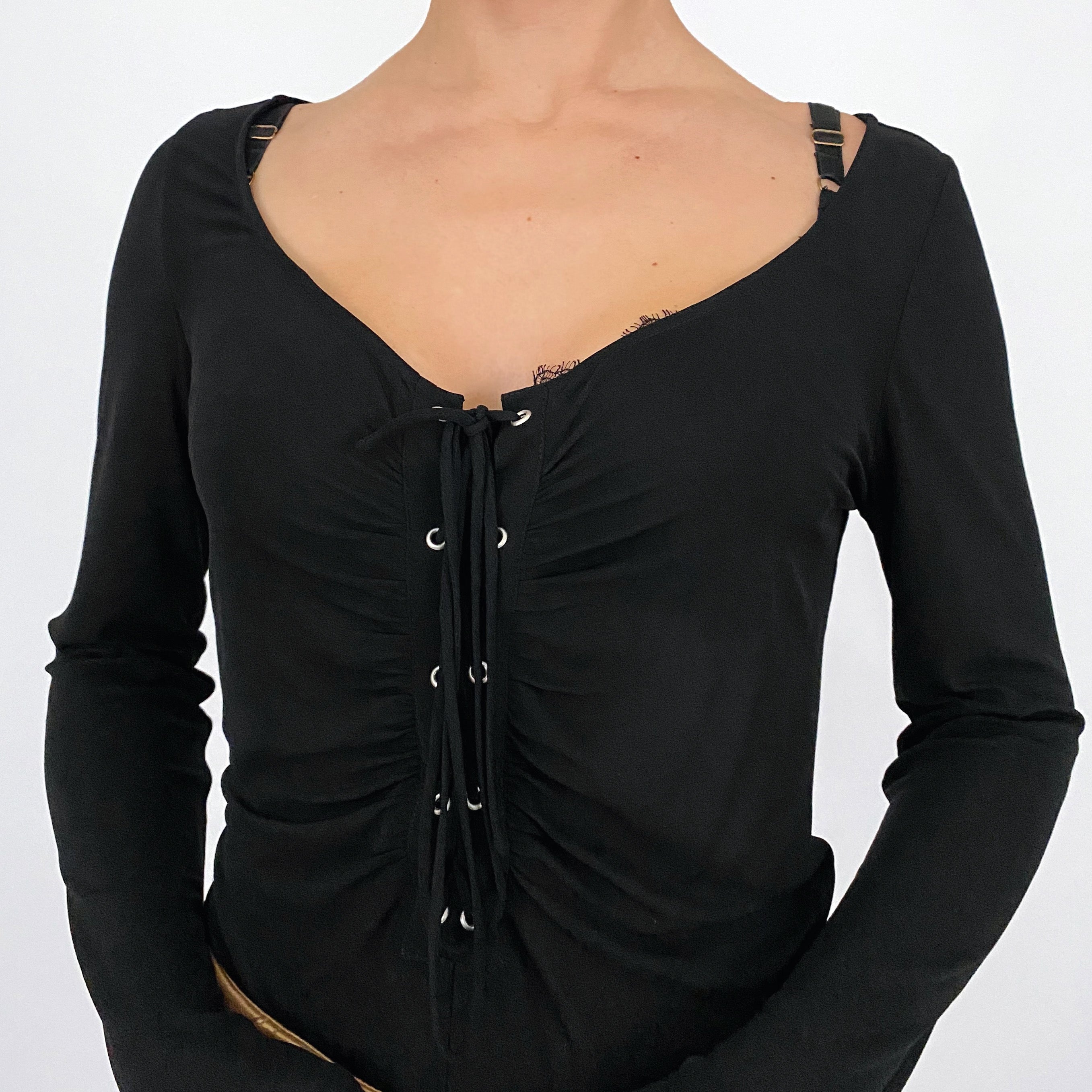 bcbgmaxazria silk mesh lace up top - size m