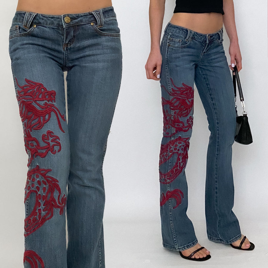 y2k xoxo dragon embroidered jeans - xs