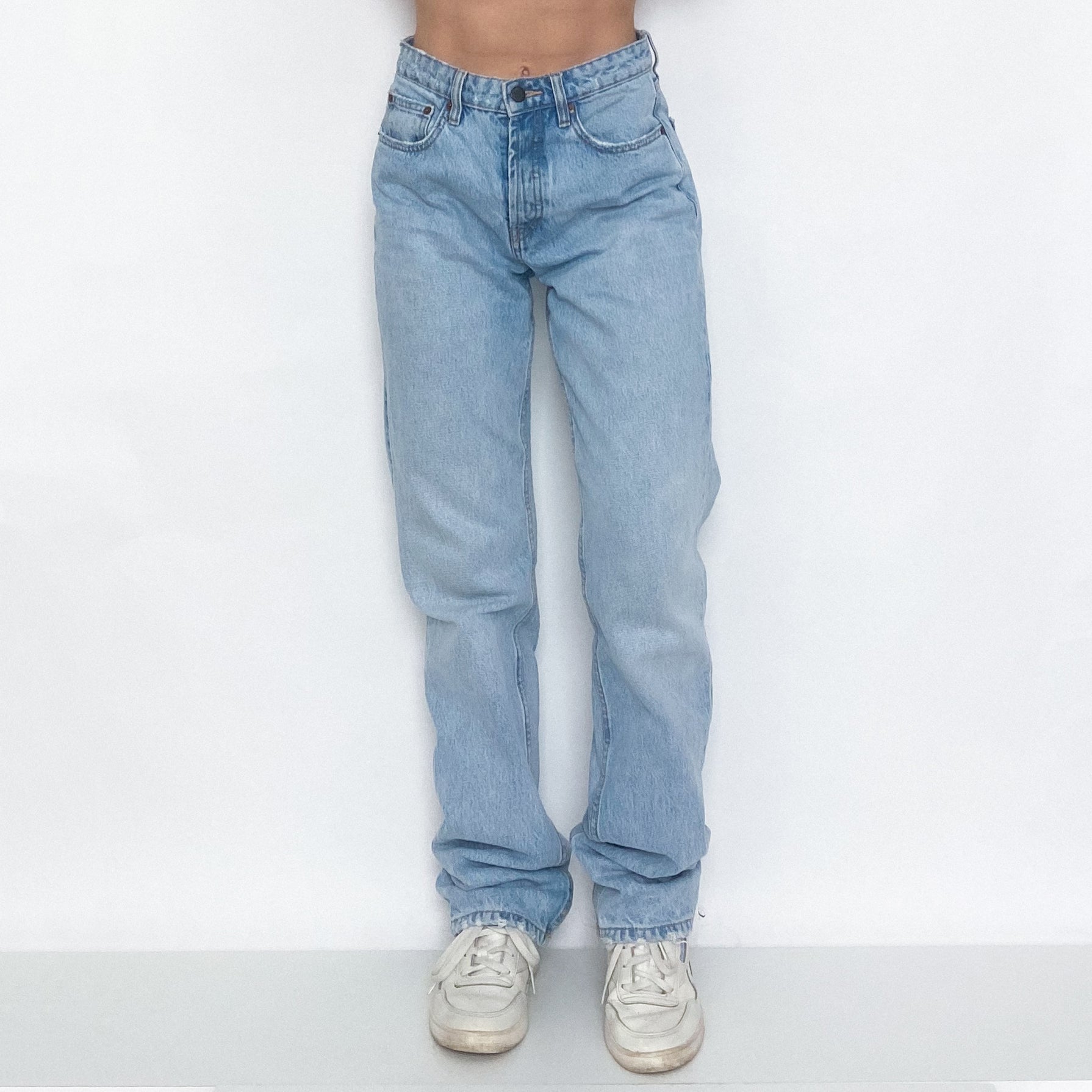 High Rise Light Wash Straight Leg Jeans