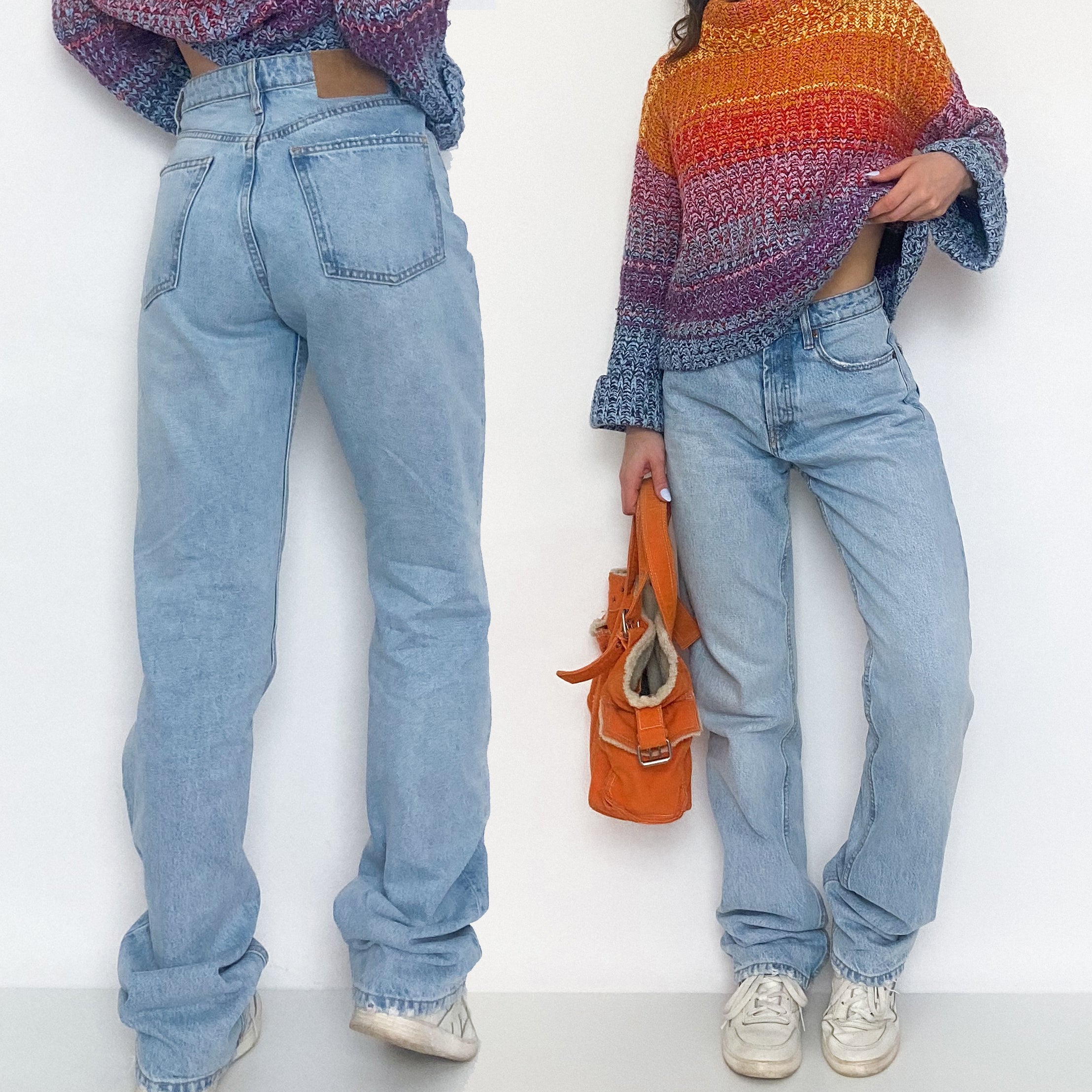 High Rise Light Wash Straight Leg Jeans