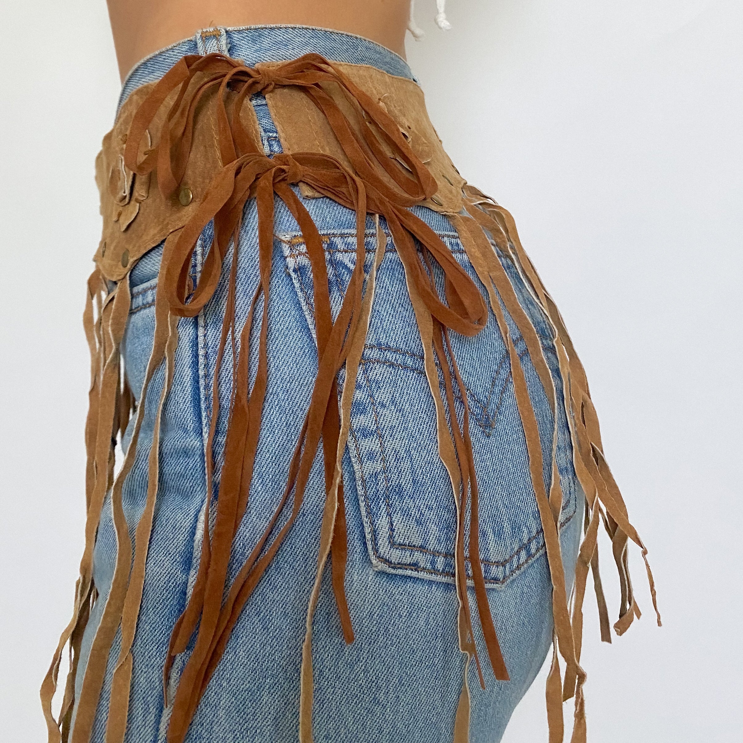 fringe suede western belt - s/m