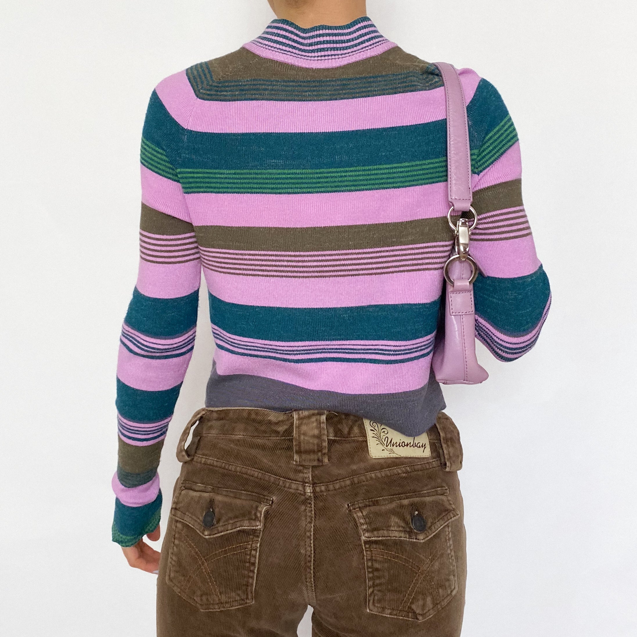 Free People Striped Cropped Quarter Zip Sweater