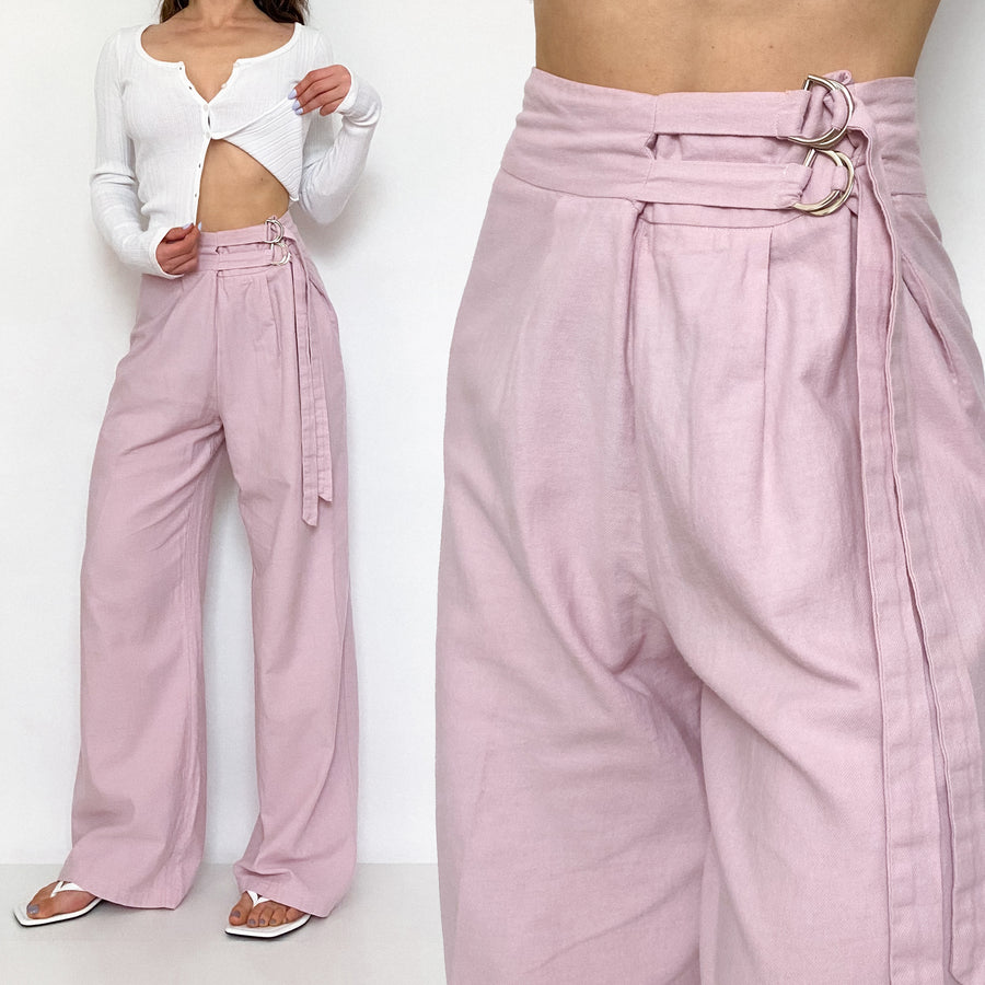 Pastel Pink High Rise Wide Leg Trousers