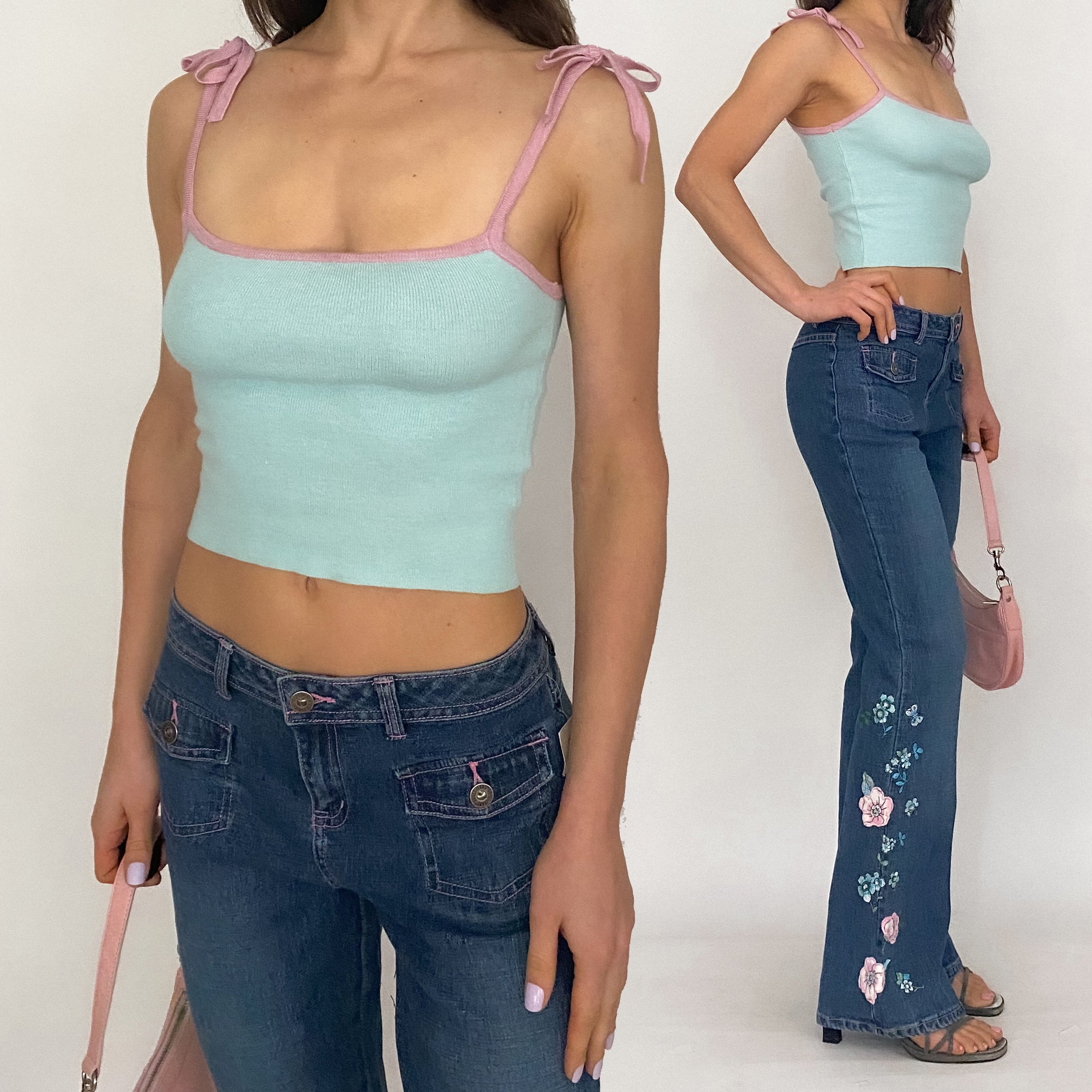 y2k guess jeans and tie cami set - small