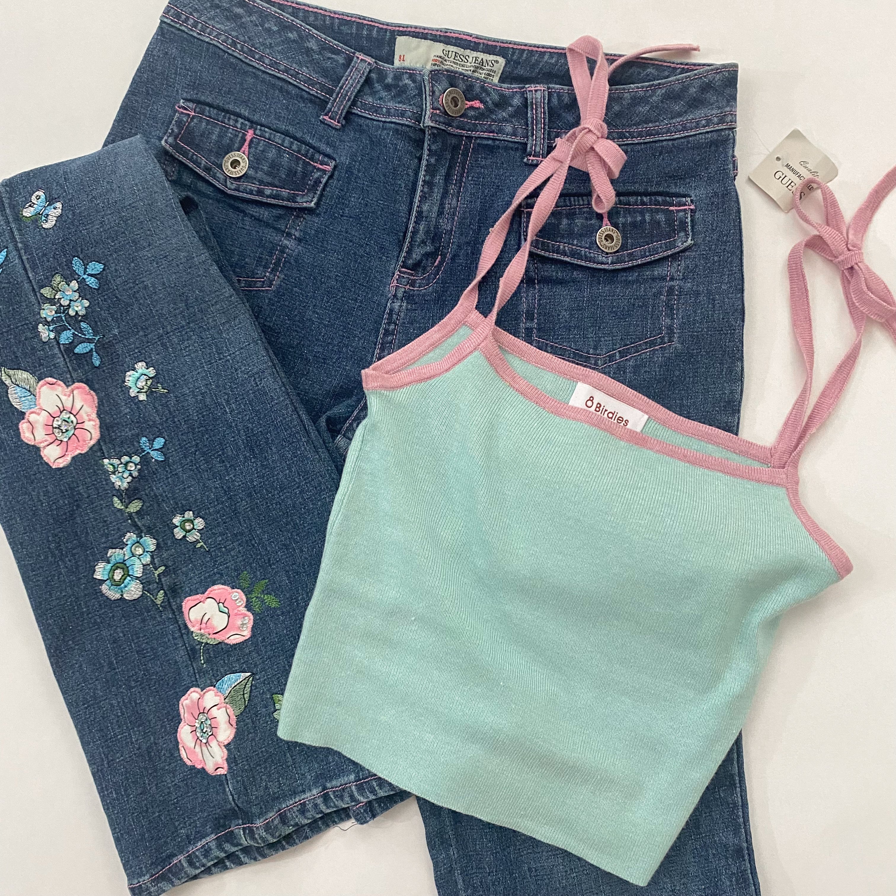 y2k guess jeans and tie cami set - small