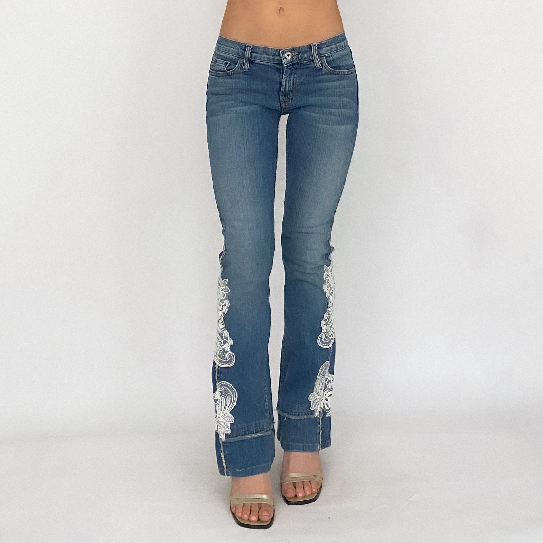 y2k lace trim low rise jeans - extra small
