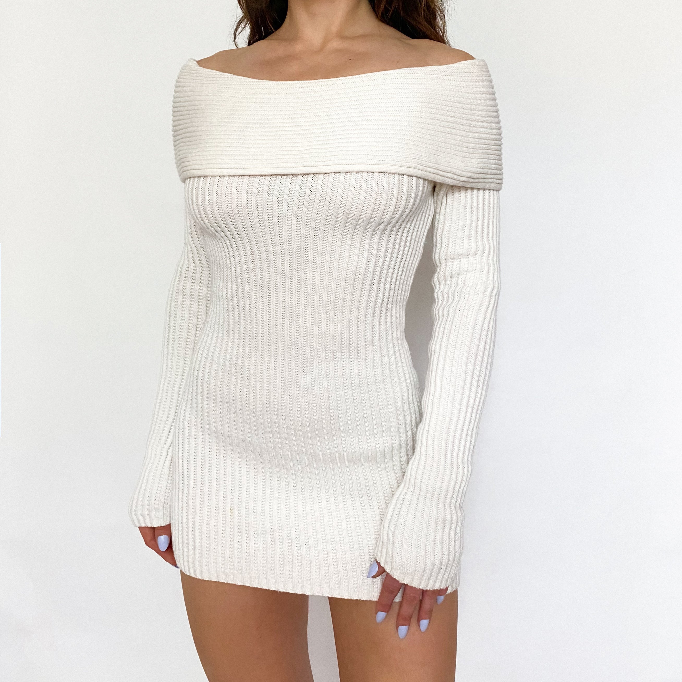 Off The Shoulder Mini Sweater Dress