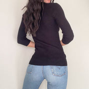 Black Button Knit Sweater Top