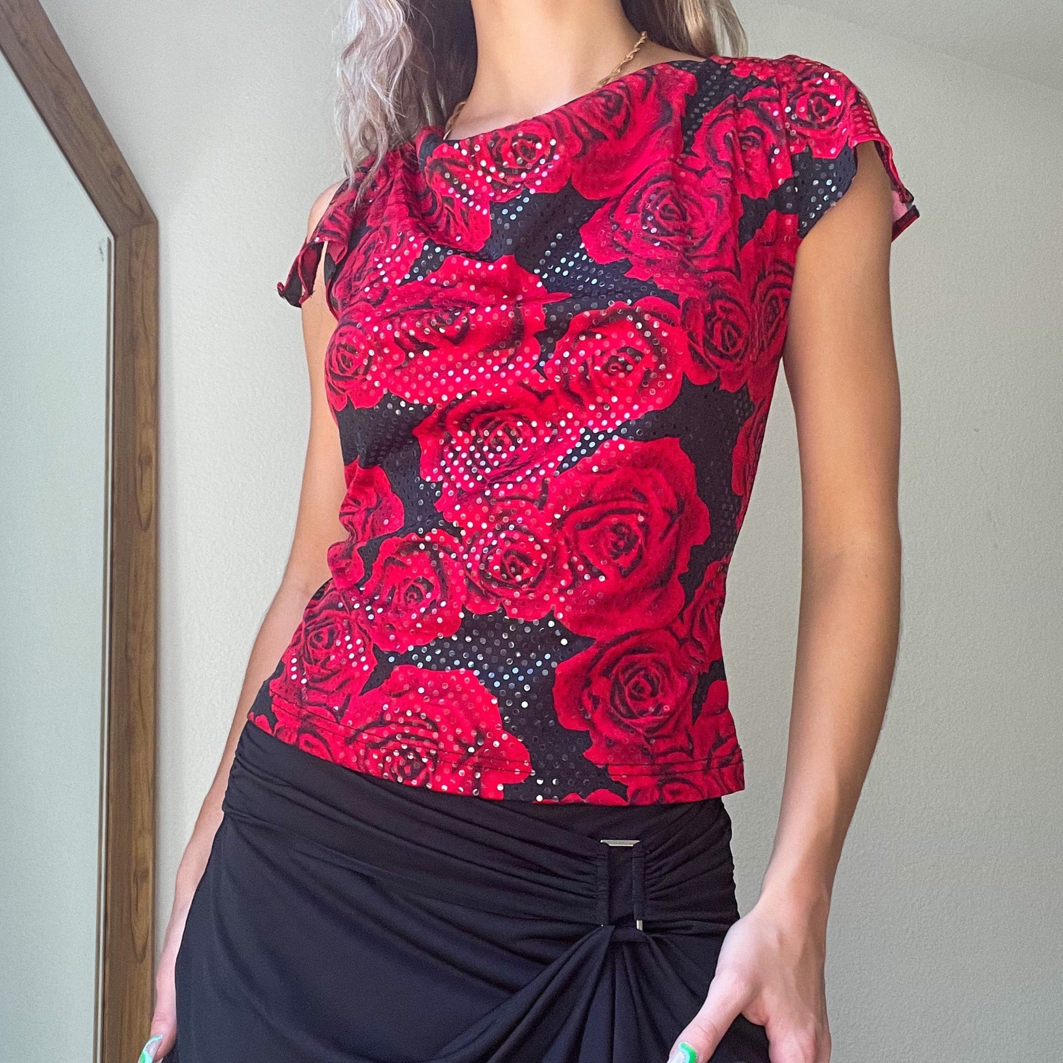 Y2K Sequin Rose Blouse
