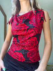 Y2K Sequin Rose Blouse
