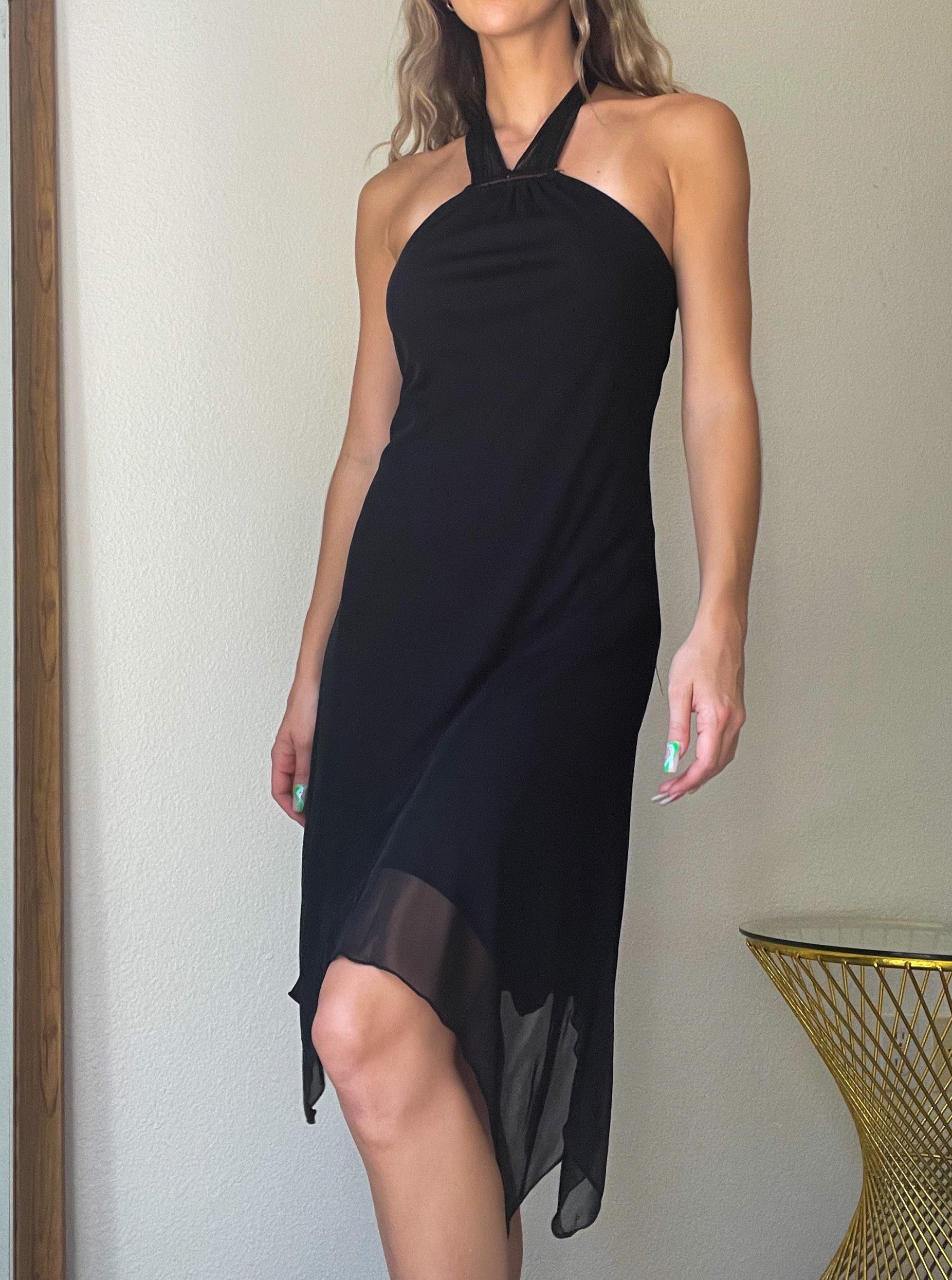 Black Y2K Fairy Halter Midi Dress