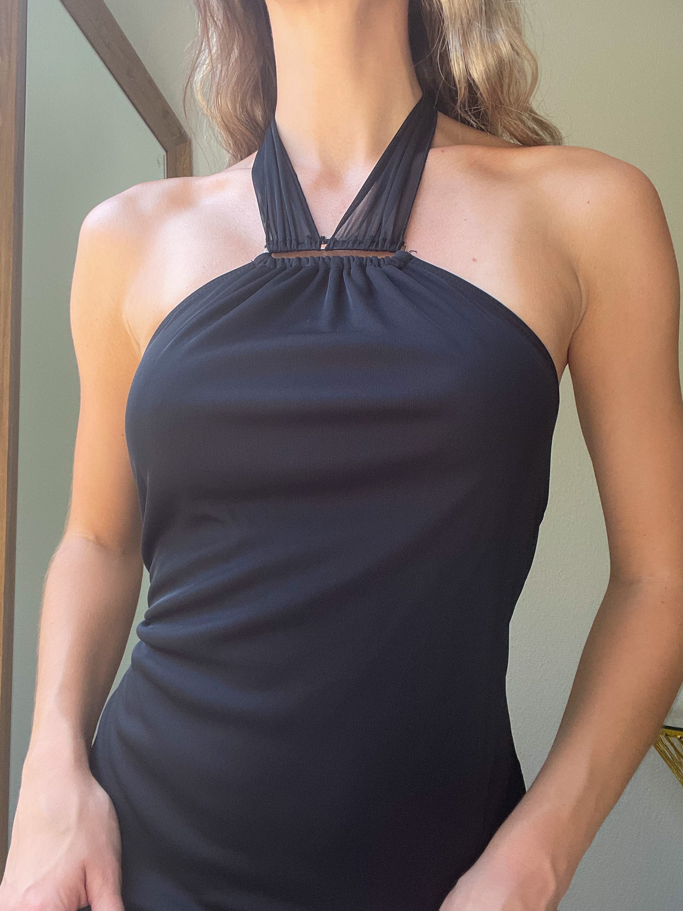Black Y2K Fairy Halter Midi Dress