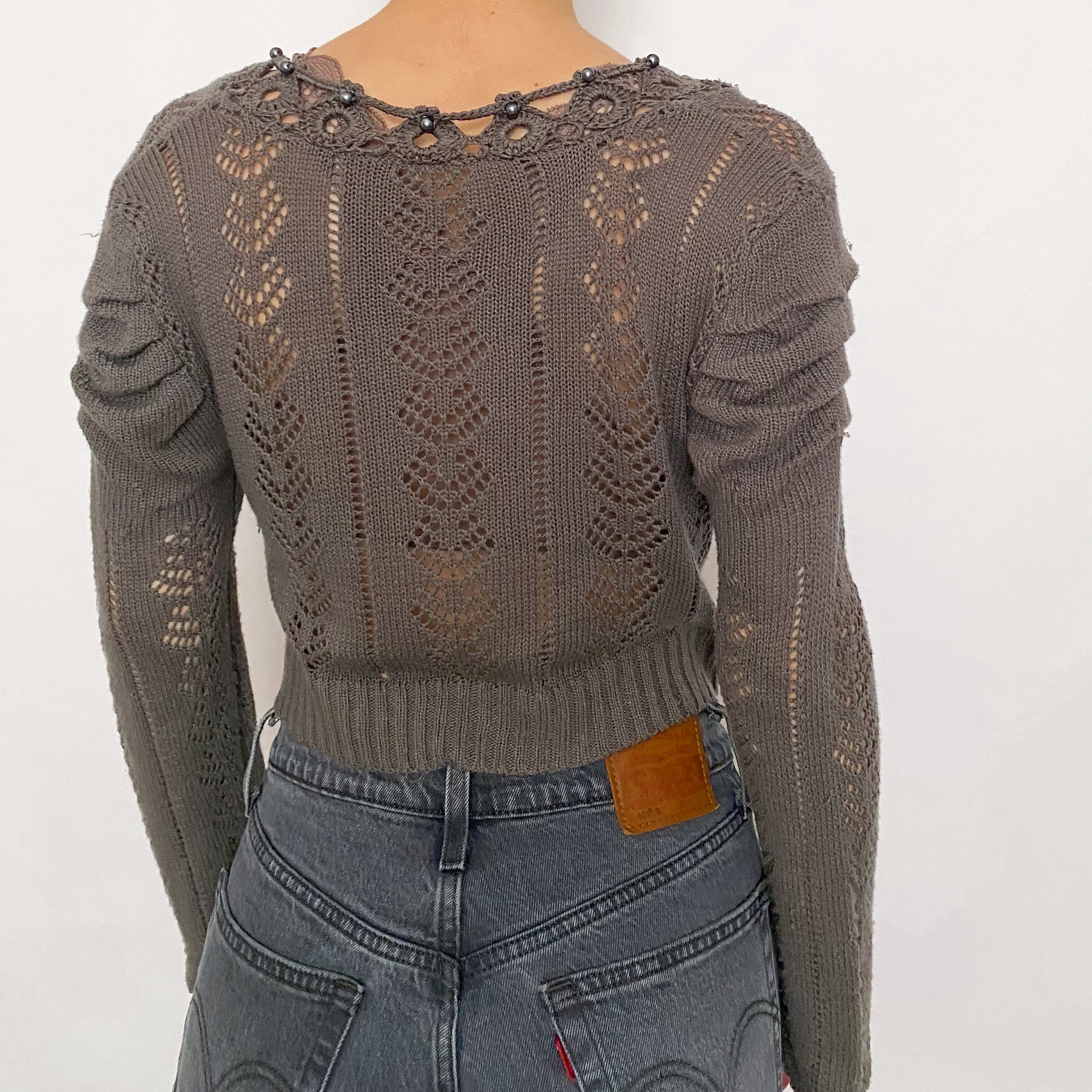 Vintage Crochet and Pearl Cropped Cardigan and Bralette Set