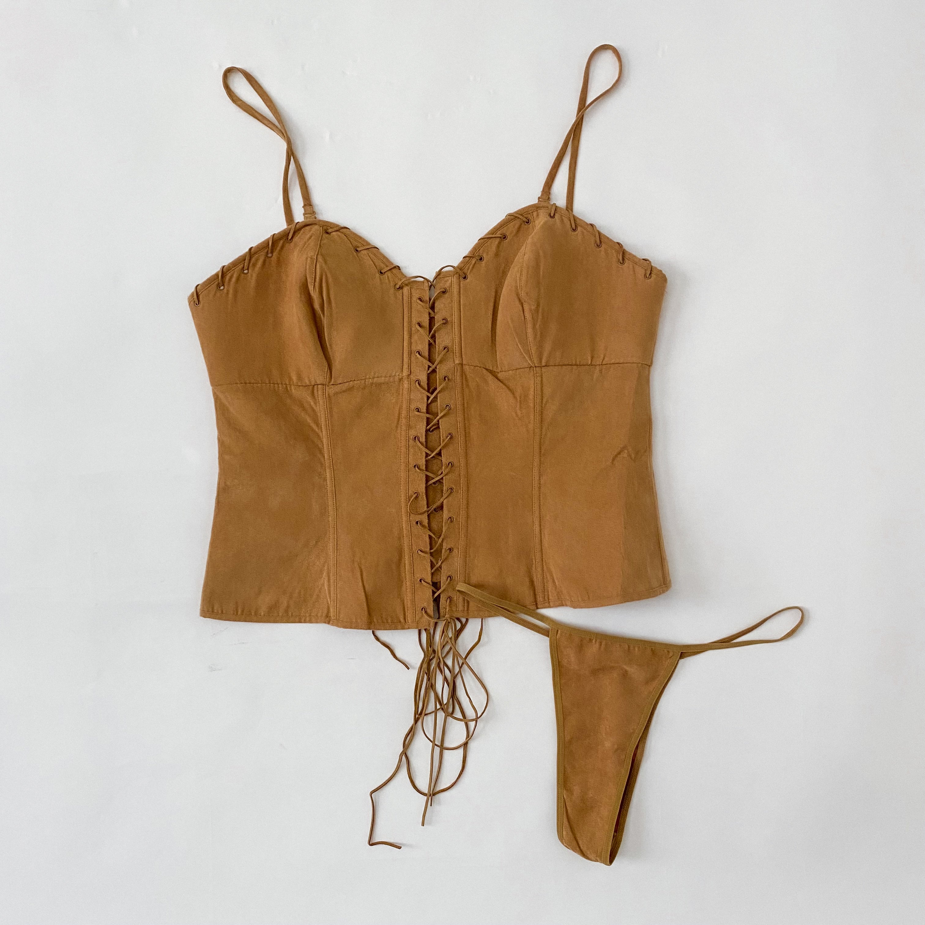 Y2K Faux Suede Lace Up Corset Top