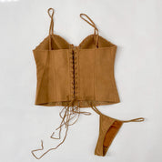 Y2K Faux Suede Lace Up Corset Top