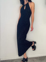 Black Keyhole Halter Gown