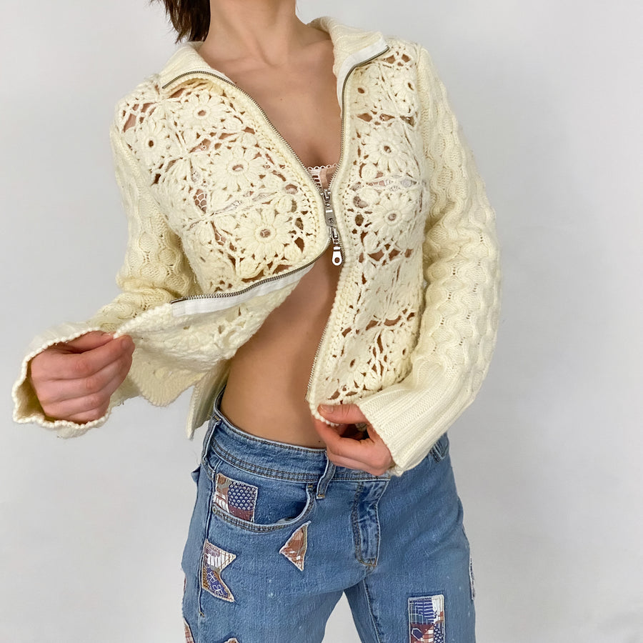 Vintage Crochet Double Zip Cardi