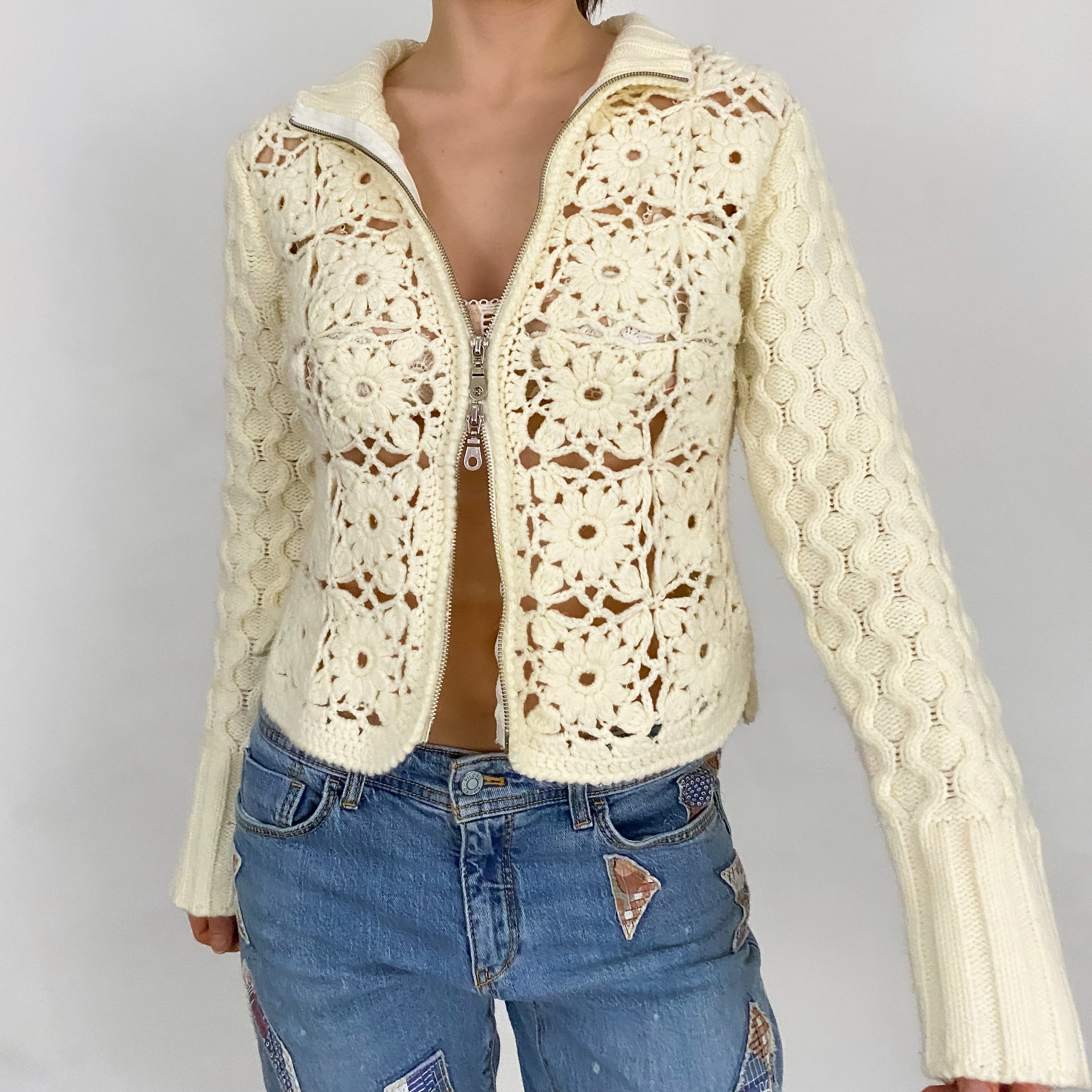 Vintage Crochet Double Zip Cardi