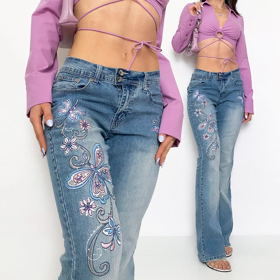 Y2K Angels Butterfly Embellished Jeans