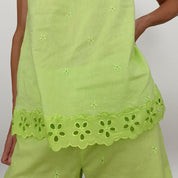 lime embroidered cotton set - size m