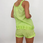 lime embroidered cotton set - size m