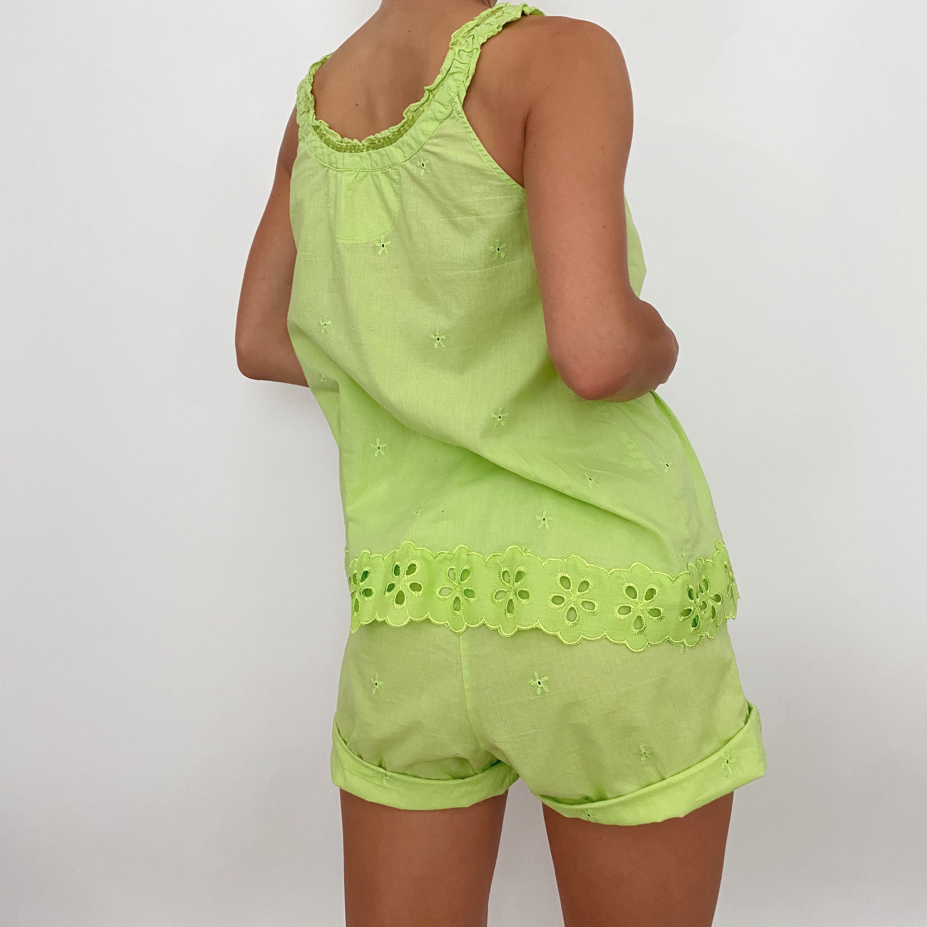 lime embroidered cotton set - size m