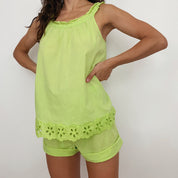lime embroidered cotton set - size m