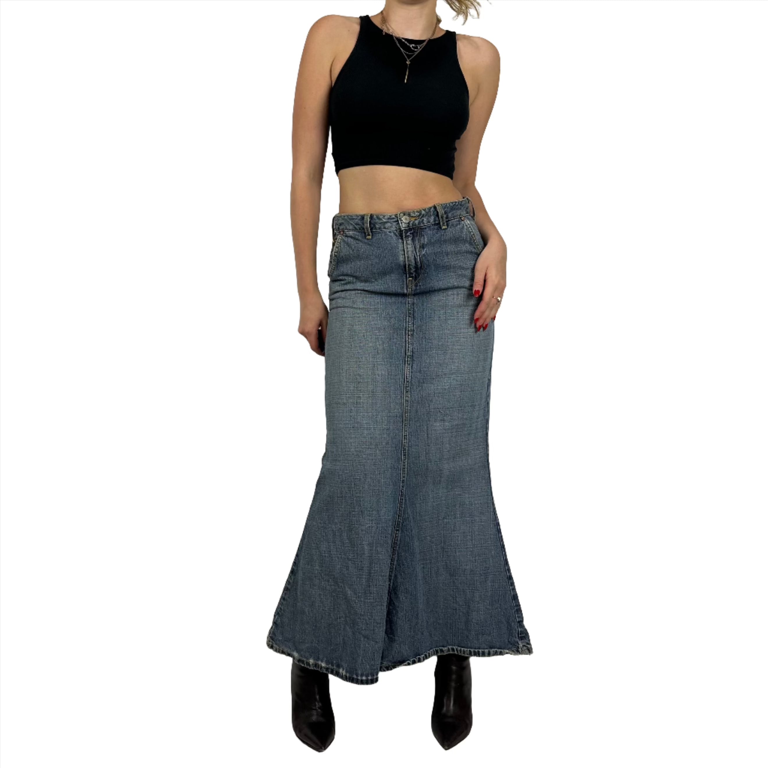 Vintage 00's High Rise Denim Maxi Skirt (XS/S)